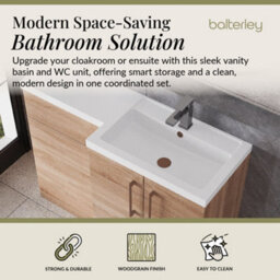Balterley Right-Hand Bathroom Vanity And Wc Unit Combination With Basin - 1100mm - Woodgrain Light Oak With Copper Handles - thumbnail 2