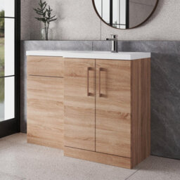Balterley Right-Hand Bathroom Vanity And Wc Unit Combination With Basin - 1100mm - Woodgrain Light Oak With Copper Handles - thumbnail 4