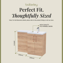 Balterley Right-Hand Bathroom Vanity And Wc Unit Combination With Basin - 1100mm - Woodgrain Light Oak With Copper Handles - thumbnail 5