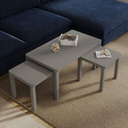 Urbn-Living Urbnliving Wooden Nesting Stacking Grey Color Coffee Side Centre Tables Living Room Furniture, Set Of 3 - thumbnail 3