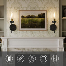 Amorly Set Of 2 Wireless Wall Sconces With Remote Control,dimmable Black Gold Rechargeable Wall Lights For Bedroom Living Room Hallway - thumbnail 2