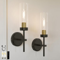 Amorly Set Of 2 Wireless Wall Sconces With Remote Control,dimmable Black Gold Rechargeable Wall Lights For Bedroom Living Room Hallway - thumbnail 1
