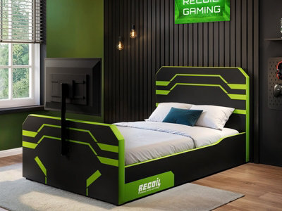 Recoil Alister Side Lift Tv Ottoman Bed Black & Green Small Double - image 1