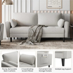 Griege Fabric Sofa Upholstered Sofa 2 Seater Couch With Tufted Single Seat Cushion - thumbnail 5