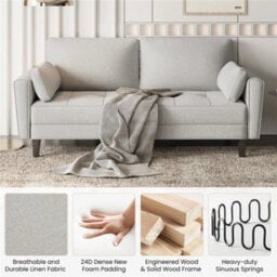 Griege Fabric Sofa Upholstered Sofa 2 Seater Couch With Tufted Single Seat Cushion - thumbnail 4