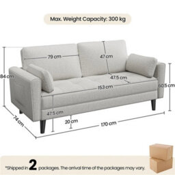 Griege Fabric Sofa Upholstered Sofa 2 Seater Couch With Tufted Single Seat Cushion - thumbnail 3