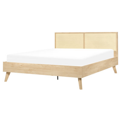 Beliani Bed Rattan Monpazier 160 X 200 Cm (Eu King Size) Light Brown - image 1