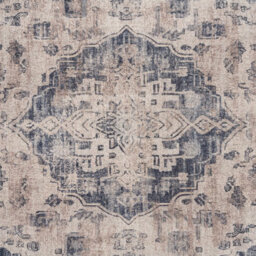 Loomed Beige Blue Distressed Vintage Medallion Washable Living Room Area Rug 80Cm X 150Cm - thumbnail 4