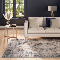 Loomed Beige Blue Distressed Vintage Medallion Washable Living Room Area Rug 80Cm X 150Cm - thumbnail 3