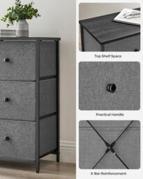 Storage Chest, 6 Fabric Drawers With Sturdy Metal Frame, Organizer Unit, Dresser, Grey And Black With Wood Grain - thumbnail 6