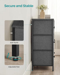 Storage Chest, 6 Fabric Drawers With Sturdy Metal Frame, Organizer Unit, Dresser, Grey And Black With Wood Grain - thumbnail 7