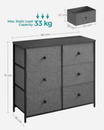 Storage Chest, 6 Fabric Drawers With Sturdy Metal Frame, Organizer Unit, Dresser, Grey And Black With Wood Grain - thumbnail 2