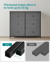 Storage Chest, 6 Fabric Drawers With Sturdy Metal Frame, Organizer Unit, Dresser, Grey And Black With Wood Grain - thumbnail 4