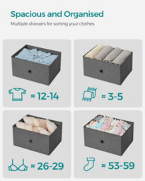 Storage Chest, 6 Fabric Drawers With Sturdy Metal Frame, Organizer Unit, Dresser, Grey And Black With Wood Grain - thumbnail 3