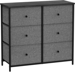 Storage Chest, 6 Fabric Drawers With Sturdy Metal Frame, Organizer Unit, Dresser, Grey And Black With Wood Grain - thumbnail 8