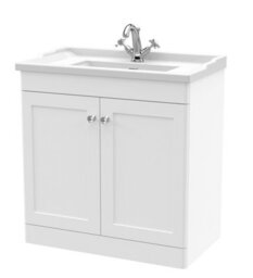 Balterley Swynnerton Traditional 2 Door Floor Standing Vanity Unit With Basin, Satin White, 800mm - thumbnail 1