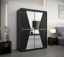Arte Morocco Contemporary 2 Mirrored Sliding Door Wardrobe 5 Shelves 2 Rails Black Matt (H)2000mm (W)1500mm (D)620mm - thumbnail 2