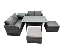 Fimous Wicker Pe Rattan Garden Outdoor Furniture Set Love Sofa Dining Table Sets With Side Table 2 Big Stools Dark Grey Mixed - thumbnail 1