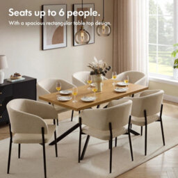 6 Seater Dining Table, Rectangular Natural Wood Effect Kitchen Table - thumbnail 4