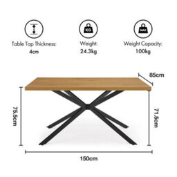 6 Seater Dining Table, Rectangular Natural Wood Effect Kitchen Table - thumbnail 2