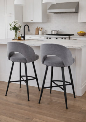 Aspect Furniture Set Of 2 Lincoln Swivel Barstool W Padded Seat, Black Base-Grey Linen - image 1