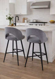 Aspect Furniture Set Of 2 Lincoln Swivel Barstool W Padded Seat, Black Base-Grey Linen - thumbnail 1