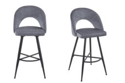 Aspect Furniture Set Of 2 Lincoln Swivel Barstool W Padded Seat, Black Base-Grey Linen - thumbnail 2