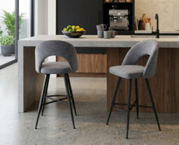 Aspect Furniture Set Of 2 Lincoln Swivel Barstool W Padded Seat, Black Base-Grey Linen - thumbnail 9