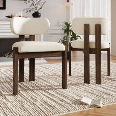 Abrihome Set Of 2, Solid Wood Chairs, Dining Chairs, Suitable For Homes, Restaurants, Living Rooms, And Cafes, Boucle, Walnut Wood Color - image 1