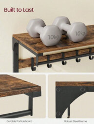 Songmics Vasagle Wall-Mounted Coat Rack, Wall Shelf With 10 Removable Hooks, Clothes Rail, Coat Hooks With Shelf, Rustic Brown And Black - thumbnail 4