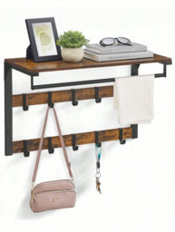 Songmics Vasagle Wall-Mounted Coat Rack, Wall Shelf With 10 Removable Hooks, Clothes Rail, Coat Hooks With Shelf, Rustic Brown And Black - thumbnail 9