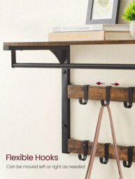 Songmics Vasagle Wall-Mounted Coat Rack, Wall Shelf With 10 Removable Hooks, Clothes Rail, Coat Hooks With Shelf, Rustic Brown And Black - thumbnail 6