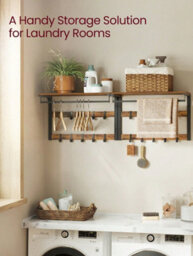 Songmics Vasagle Wall-Mounted Coat Rack, Wall Shelf With 10 Removable Hooks, Clothes Rail, Coat Hooks With Shelf, Rustic Brown And Black - thumbnail 2