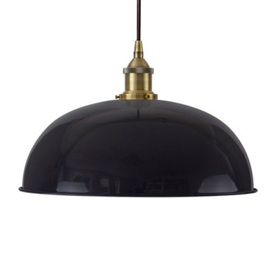 Navy Blue Worcester Painted Dome Pendant Light With Antique Brass Lamp Holder And Black Round Cable - Se Home - image 1