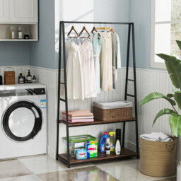 Gainoom Clothes Rack Home Freestanding Clothes Rack W/ 2 Shelves-Brown - thumbnail 9