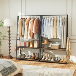 Gainoom Clothes Rack Home Freestanding Clothes Rack W/ 2 Shelves-Brown - thumbnail 8