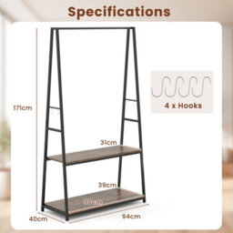 Gainoom Clothes Rack Home Freestanding Clothes Rack W/ 2 Shelves-Brown - thumbnail 2