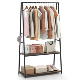 Gainoom Clothes Rack Home Freestanding Clothes Rack W/ 2 Shelves-Brown - thumbnail 1