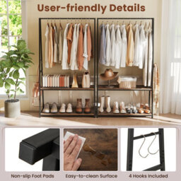Gainoom Clothes Rack Home Freestanding Clothes Rack W/ 2 Shelves-Brown - thumbnail 3