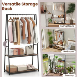 Gainoom Clothes Rack Home Freestanding Clothes Rack W/ 2 Shelves-Brown - thumbnail 6