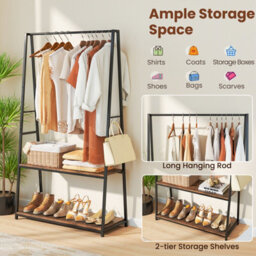 Gainoom Clothes Rack Home Freestanding Clothes Rack W/ 2 Shelves-Brown - thumbnail 5