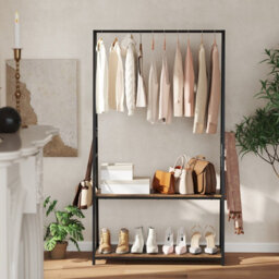 Gainoom Clothes Rack Home Freestanding Clothes Rack W/ 2 Shelves-Brown - thumbnail 7