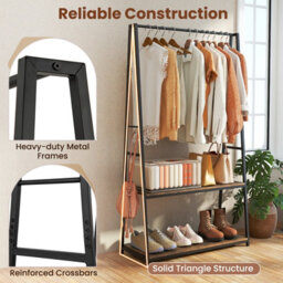 Gainoom Clothes Rack Home Freestanding Clothes Rack W/ 2 Shelves-Brown - thumbnail 4