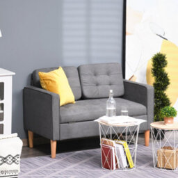 Homcom Compact 2 Seater Sofa With Hidden Storage And Rubberwood Legs Grey - thumbnail 1