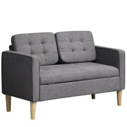 Homcom Compact 2 Seater Sofa With Hidden Storage And Rubberwood Legs Grey - thumbnail 2