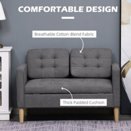 Homcom Compact 2 Seater Sofa With Hidden Storage And Rubberwood Legs Grey - thumbnail 5