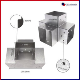 Gezu Impex Heavy Duty Hot Dip Galvanised Post Connector X Shape - Pergola 4 Way Corner Connector - 71 X 71 mm (Pack Of 4) - thumbnail 2