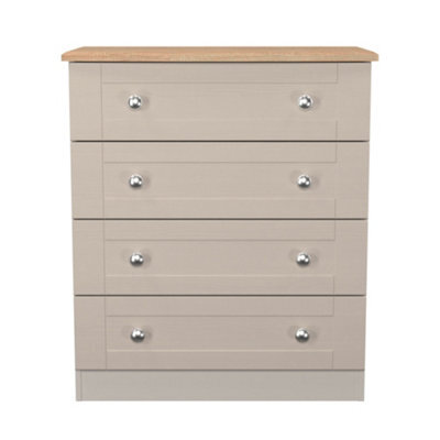 Santander Ready Assembled Matt Beige & Oak 4 Drawer Wide Chest (H)882mm (W)765mm (D)415mm - image 1