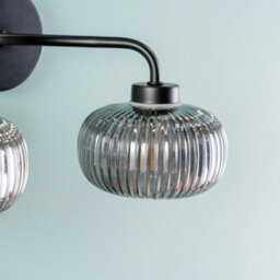 Valuelights Amaia Matte Black Ip44 Rated 2 Way Smoked Ribbed Glass Wall Light - thumbnail 2