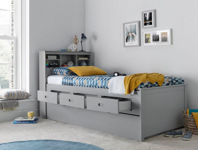 Save On Goods UK 3Ft Single Grey,wood,guest Bed Trundle Frame,bed Underneath,overnighter. Roll Out Under Bed Twin Bed With Drawer Storage - image 1